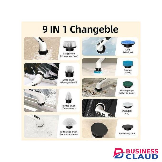 Electric Spin Scrubber for Cleaning, 9 in 1 Changeable Bathroom Scrubber with Power Display, Long Cordless Cleaning Brush, Cordless Shower Cleaner Brush for Bathtub Kitchen Wall Cleaning