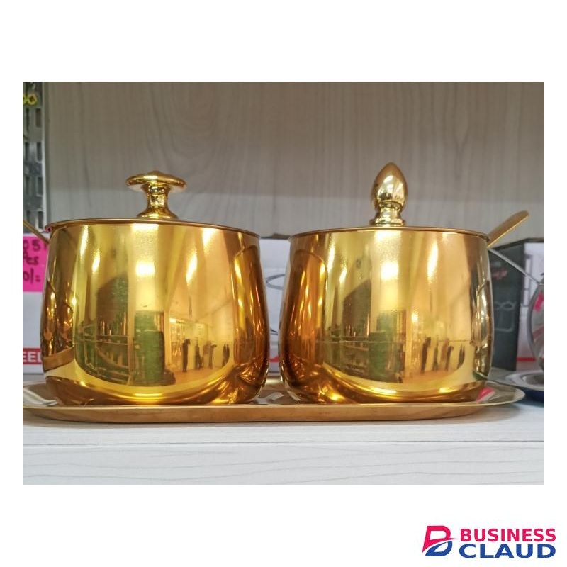 2Pcs Classy Sugar dish with Two Spoons and A Tray Holder