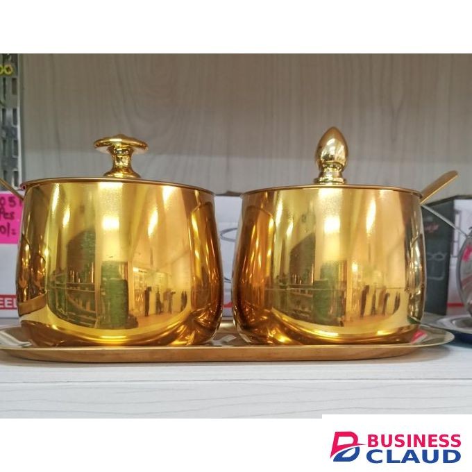 2Pcs Classy Sugar dish with Two Spoons and A Tray Holder