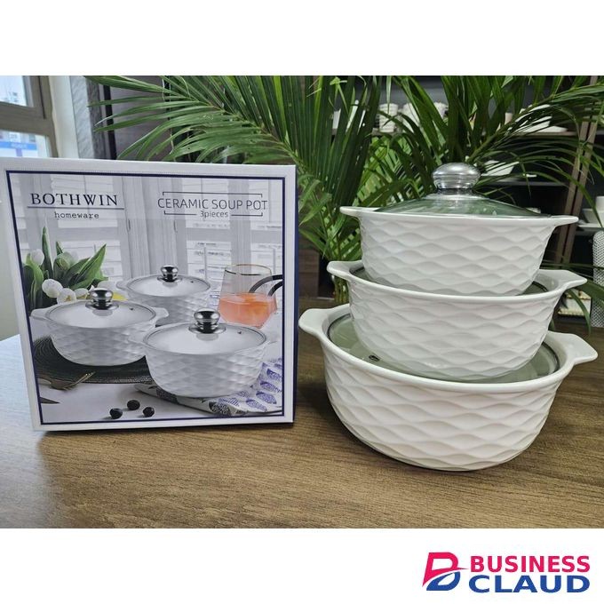 3pcs Set Ceramic Casserole Serving Dishes with Glass Cover