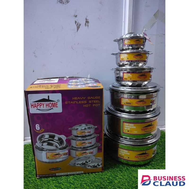 Happy Home Luxury Stainless Steel Hot Pot Set of 6 – Premium Heavy Duty Casserole Dish for Home, Hotel & Events