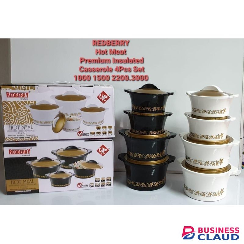 Redberry PREMIUM RANGE PLASTIC HOTPOT 4PCS SET HOT MEAL - DURABLE, HEAT-RESISTANT FOOD STORAGE CONTAINERS FOR HOME AND OUTDOOR USE, MULTISIZE 1000ML TO 3000ML
