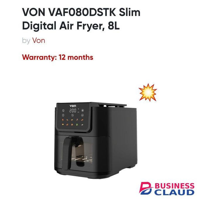 VON 8LITRES VAF080DSTK Slim Digital Air Fryer