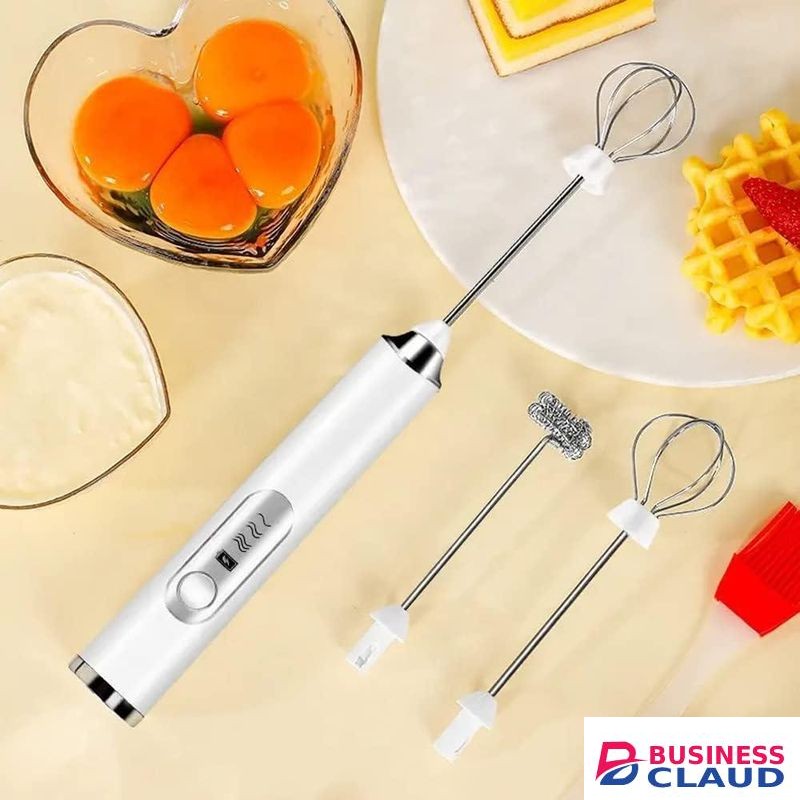 Electric Whisk Radio Operated Eggbeater Milk Frother Rechargeable 3-Speeds Mixer with 2 Detachable Stainless Mini Hand Blender for Maker Latte, Cappuccino, Milk Coffee