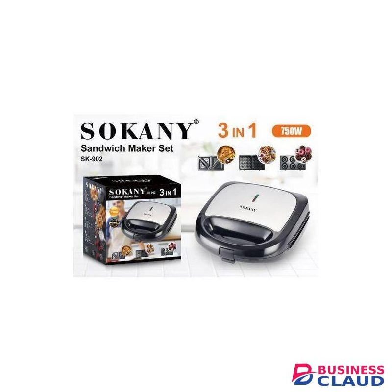 Sokany Multifunctional 3 In 1 Electric Breakfast Sandwich Maker, 8 Holes Donut Grill And Waffle Set With Removable Non-Stick Plates, Perfect For Cooking Grilled Cheese, Donuts, Tuna Melts, Burgers, Steaks And Snacks
