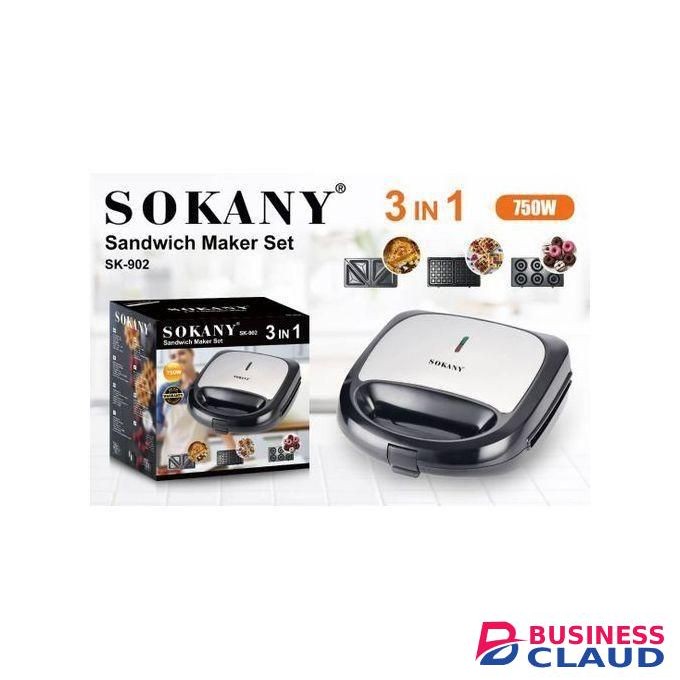 Sokany Multifunctional 3 In 1 Electric Breakfast Sandwich Maker, 8 Holes Donut Grill And Waffle Set With Removable Non-Stick Plates, Perfect For Cooking Grilled Cheese, Donuts, Tuna Melts, Burgers, Steaks And Snacks
