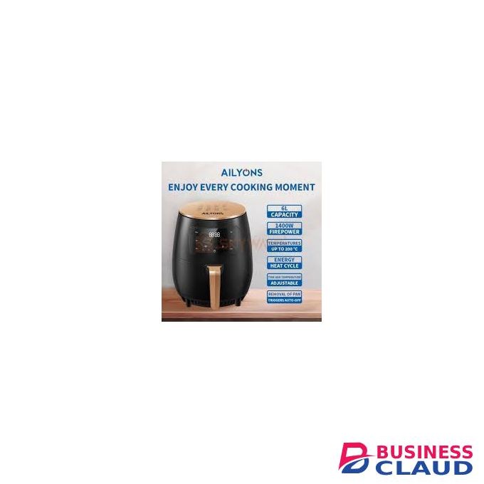 AILYONS Large Capacity 6L Black Digital Hot Air Fryer With Adjustable Temperature & Timer – 1400W