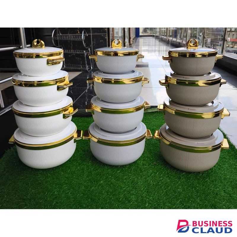 Set of 4 Linex Hotpots with 1000ml 1500ml 2500ml 3500ml Capacity Durable Heat-Resistant Stainless Steel Multi-Size Soup and Beverage Server for Home Kitchen and Office Use