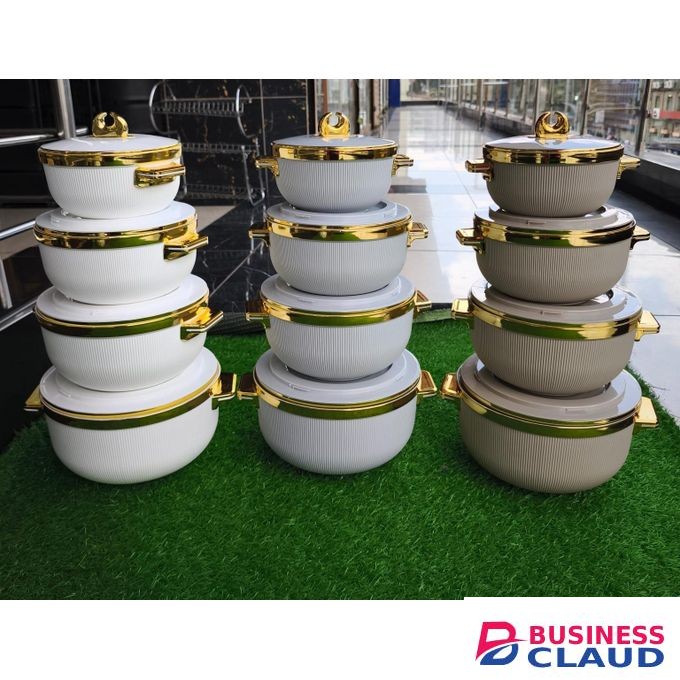 Set of 4 Linex Hotpots with 1000ml 1500ml 2500ml 3500ml Capacity Durable Heat-Resistant Stainless Steel Multi-Size Soup and Beverage Server for Home Kitchen and Office Use