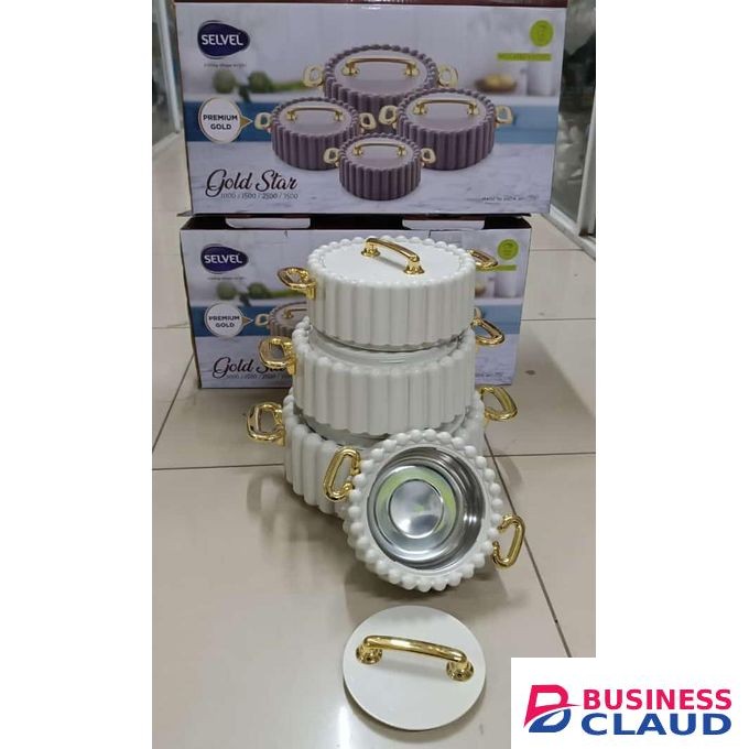 Gold Star WHITE 4pcs of Insulated Hotpots Food Warmer Hot Pot, Serving Dishes Set 1.0L, 1.5L, 2.5L and 3.5L