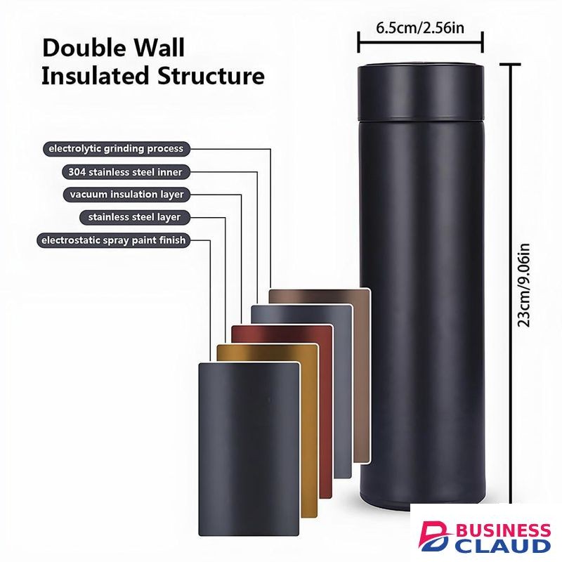 Homemate 500ML Temperature Display Thermos Cup Water Bottle Stainless Steel Divided Thermos Bottle Outdoor Black Vacuum Flask Insulated Cup Gift