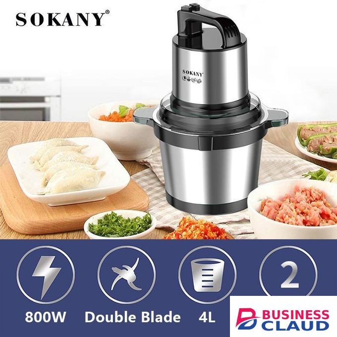 Sokany Food Processor 800W – 4L Capacity Electric Chopper with Four Sharp Spiral Blades, Stainless Steel Motor, Multi-Function Meat, Vegetable & Fruit Grinder