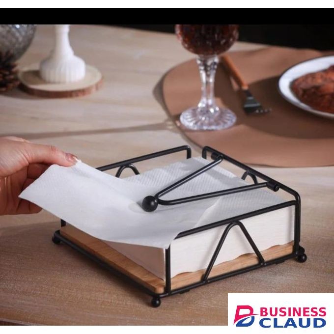 Modern metallic napkin/ serviettes holder, with flip close and bamboo base for for Home & Outdoor Dining