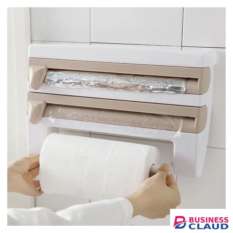 3-in-1 Wall-Mounted Paper Dispenser - Cling Film Wrap, Aluminum Foil, And Paper Towel Holder With Built-In Cutter