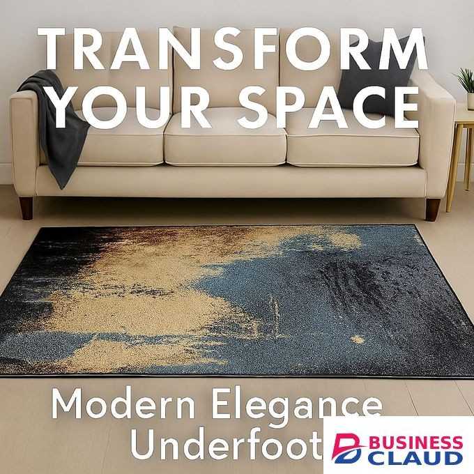 Mac Carpet Luxury Carpets Modern Abstract Area Rug – Soft Plush Living Room Carpet with Beige, Blue & Black Artistic Design – Easy-Clean Floor Décor for Home & Office