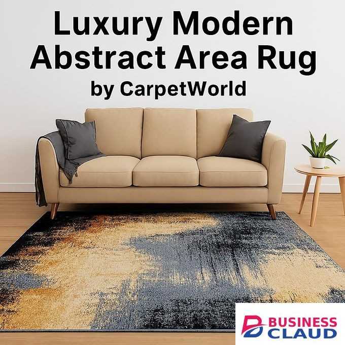 Mac Carpet Luxury Carpets Modern Abstract Area Rug – Soft Plush Living Room Carpet with Beige, Blue & Black Artistic Design – Easy-Clean Floor Décor for Home & Office