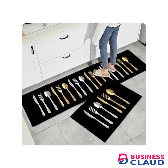 2 Pcs Kitchen Non Slip Mat with rubber - kitchen print with spoons design
