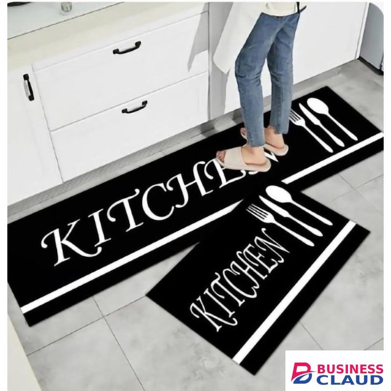 2 Pcs Kitchen Non Slip Mat with rubber - kitchen print with spoons design