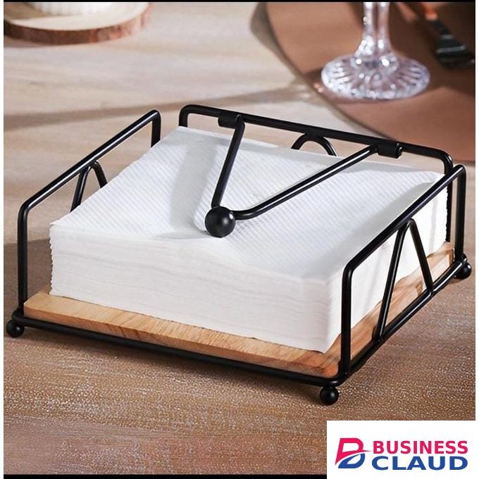 Elegant Metallic Napkin /serviette holder,with Flip Close & Bamboo Base for Kitchen Countertop ,Dining Room, Tabletop Decor