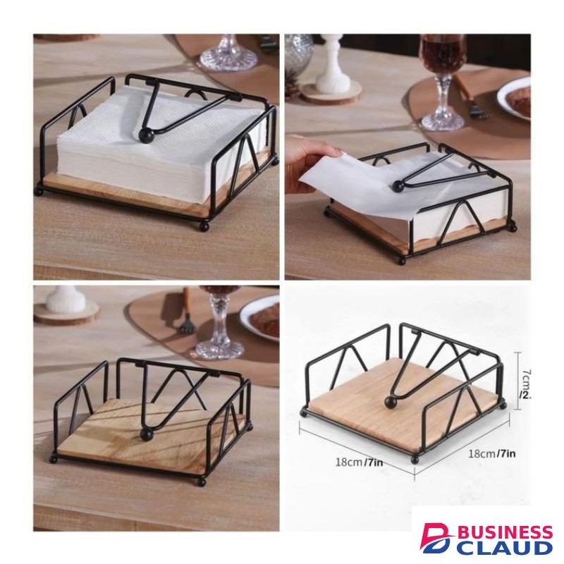 Elegant Metallic Napkin /serviette holder,with Flip Close & Bamboo Base for Kitchen Countertop ,Dining Room, Tabletop Decor
