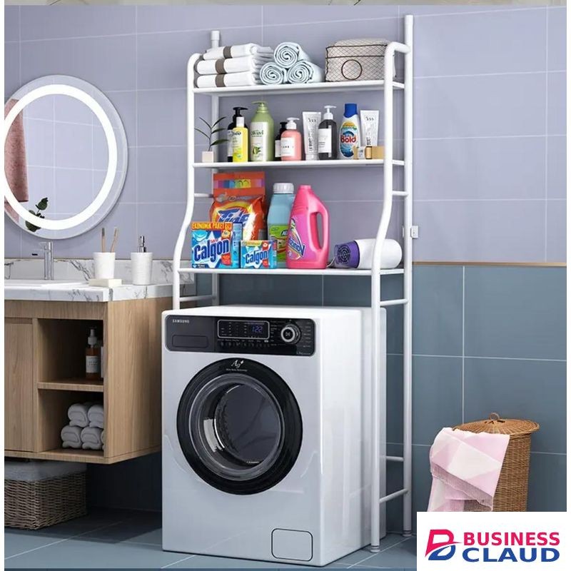 Over The WASHING MACHINE RACK Size :68 (L) X 25 (W) X 152 (H) CM Material: Steel Available: White only Assembly is quick and easy. Provides a unique way to store and display items in the wasted space Can be used for kitchen,