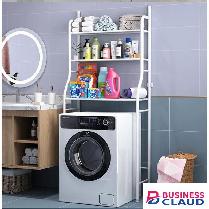 Over The WASHING MACHINE RACK Size :68 (L) X 25 (W) X 152 (H) CM Material: Steel Available: White only Assembly is quick and easy. Provides a unique way to store and display items in the wasted space Can be used for kitchen,