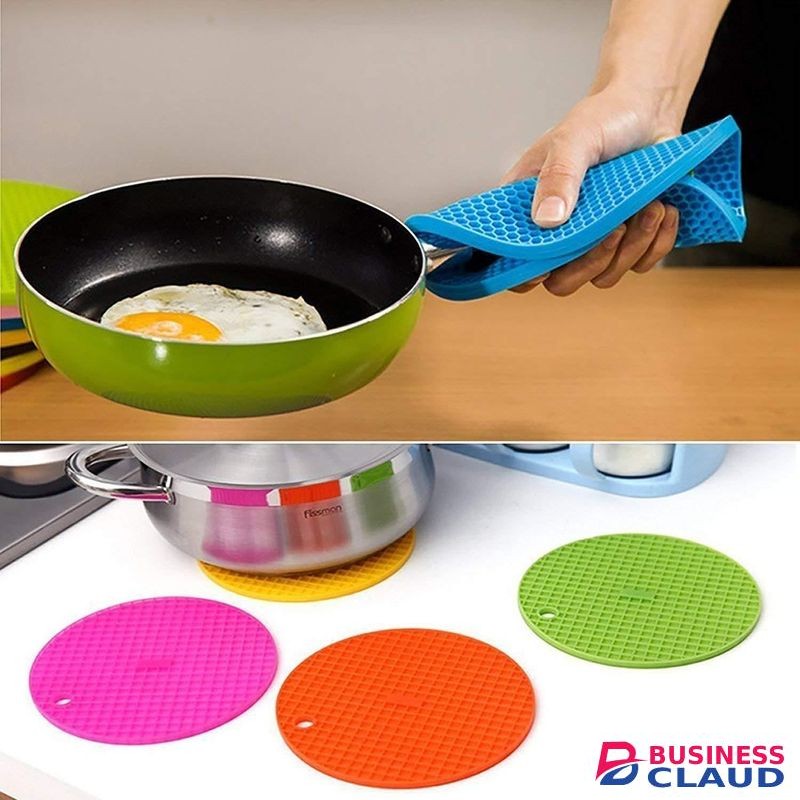 Round Silicone Hot Pot Holder Mat Heat Resistant Disc Pads Kitchen Insulation Anti-Slip Coasters Dining Table Mat (2 Pieces - Multicolor)