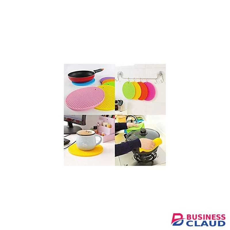 Round Silicone Hot Pot Holder Mat Heat Resistant Disc Pads Kitchen Insulation Anti-Slip Coasters Dining Table Mat (2 Pieces - Multicolor)