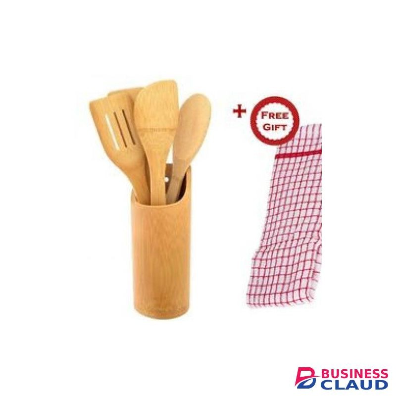 5pcs Bamboo Mwiko Set With Free Kitchen Towel