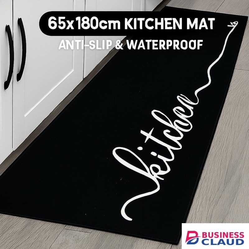 Mac Carpet Kitchen Floor Mat 65x180cm – Anti-Slip, Waterproof, Easy-to-Clean Decorative Rug with Stylish Kitchen Design – Black & White Carpet - Carpets Decor Mats