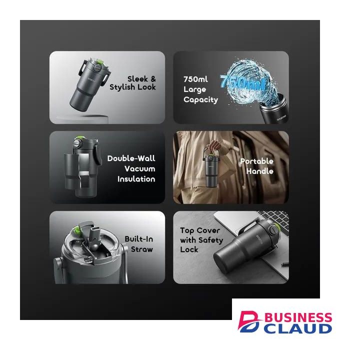 Oraimo ThermoGo OH-VIT201N 750ml Stainless Steel Vacuum Flask Double-Wall Insulation Built-In Straw Safety-Lock Lid