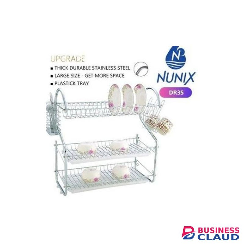 Nunix 3 Tier Stainless Steel Dish Rack Drainer