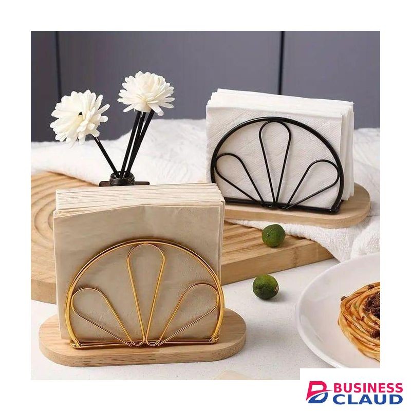 Metallic Hemisphere Bamboo Base Serviet Holder, Stylish and Durable Napkin Holder for Kitchen, Dining Table, Office, and Outdoor Use, Modern Elegant Design, Rust-Resistant and Eco-Friendly