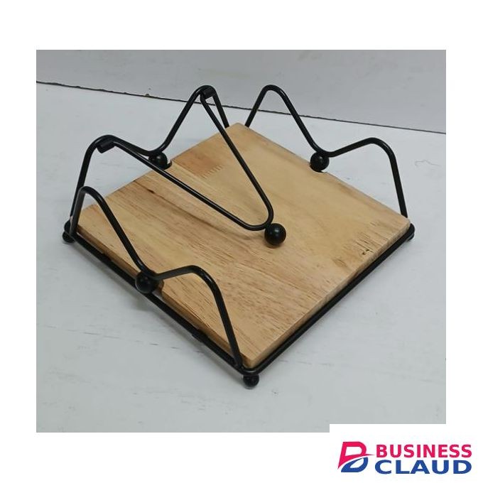 Elegant Metal Flat Napkin/Serviette Holder with Weighted Arm and Premium Wood Base for Kitchen Countertop, Dining Table, Restaurant & Outdoor Use