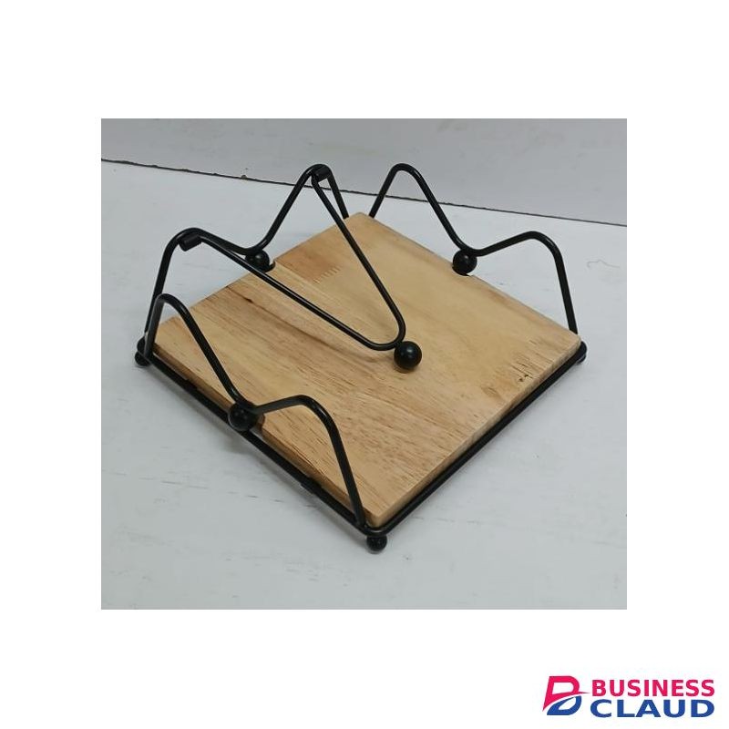 Elegant Metal Flat Napkin/Serviette Holder with Weighted Arm and Premium Wood Base for Kitchen Countertop, Dining Table, Restaurant & Outdoor Use