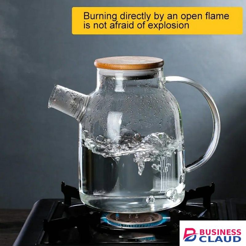 1.8L Transparent Borosilicate Glass Teapot Heat Resistant Glass Water Jug Clear Tea Pot