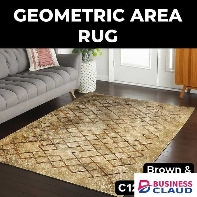 Mac Carpet Geometric Area Rug + FREE Matching Doormat – Carpet Set for Living Room Bedroom & Entryway - Rosetta Luxurious Carpets - Brown & Beige Diamond Pattern Floor Mat