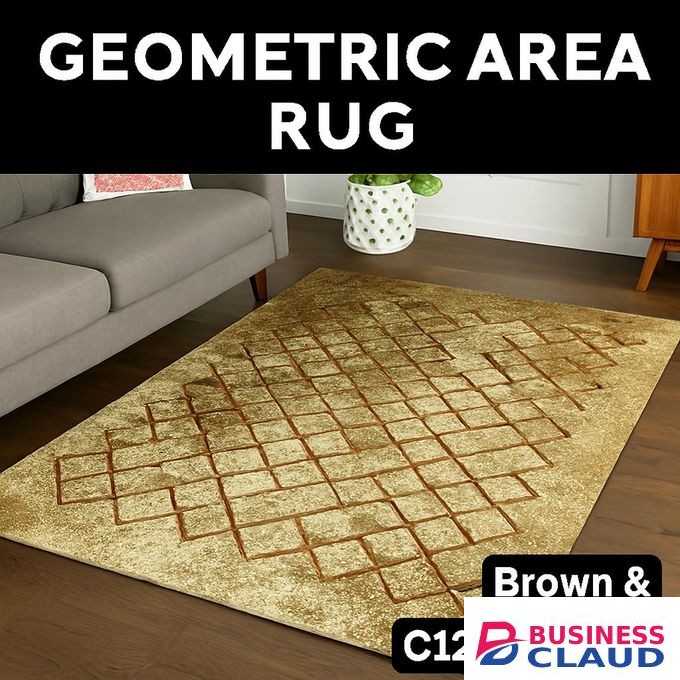 Mac Carpet Geometric Area Rug + FREE Matching Doormat – Carpet Set for Living Room Bedroom & Entryway - Rosetta Luxurious Carpets - Brown & Beige Diamond Pattern Floor Mat