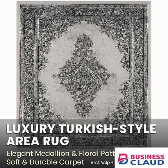 Mac Carpet Luxury Turkish-Style Area Rug – Anti-Slip, Easy-Clean, Elegant Medallion & Floral Pattern Carpet – Premium Quality Home Décor Carpets