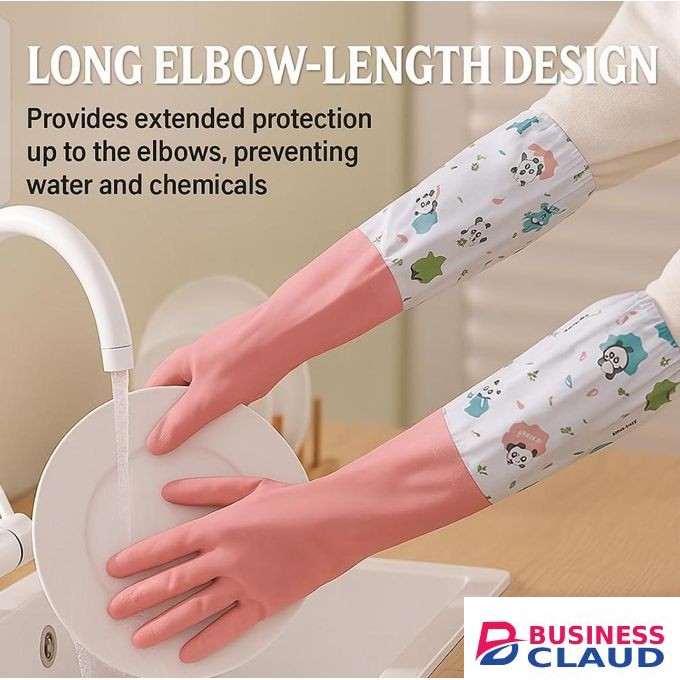 A Pair of Reusable Heavy Duty Hand Gloves for Dishwashing, Gardening, Kitchen Cleaning Non-Slippery & Durable Long Elbow Length(Inner Cotton Lining for Comfort) (Long Gloves) (Multicolor)