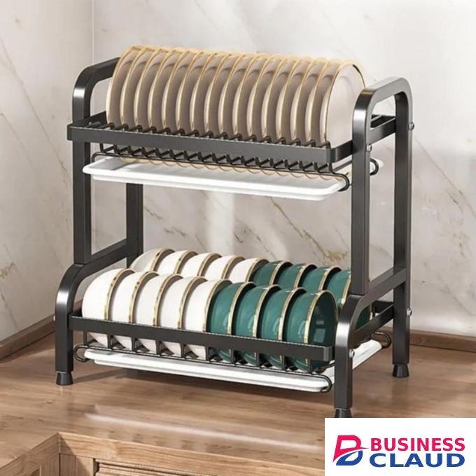 Kitchen Kits Dish Drying Rack-2 Tier Kitchen top with cutleryholder, cutting board holder,draining board tray
