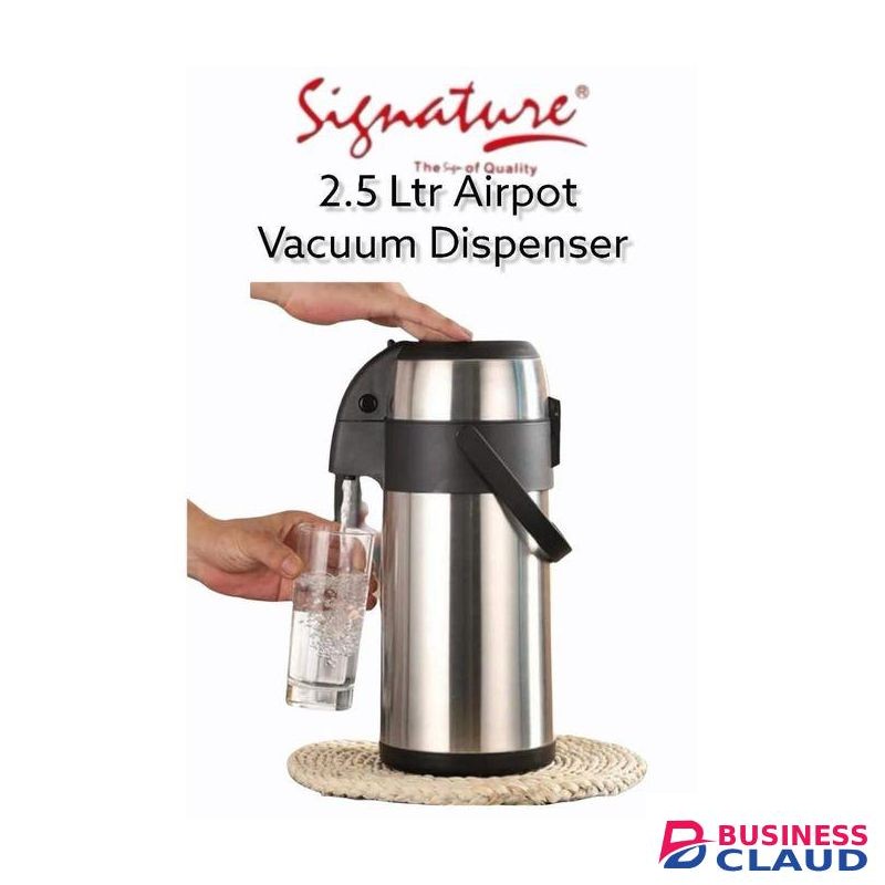 Signature 2.5 Ltrs Double Wall Stainless Steel Pump Airport Thermos.