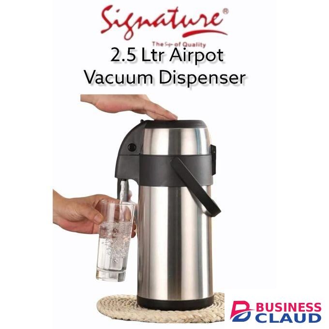 Signature 2.5 Ltrs Double Wall Stainless Steel Pump Airport Thermos.