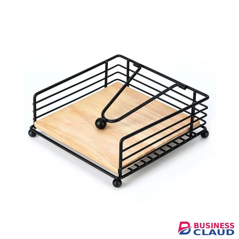 Flat Napkin Serviette Holder for Table With Wooden Base