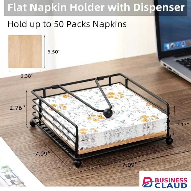 Flat Napkin Serviette Holder for Table With Wooden Base