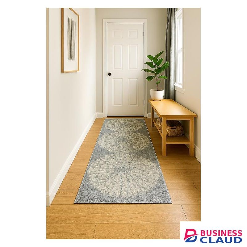 Mac Carpet Carpet World Machine Washable Corridor Runner 240×80 cm – Greyish Circular Pattern Carpet, Non Slip Rug & Easy-Care Carpets