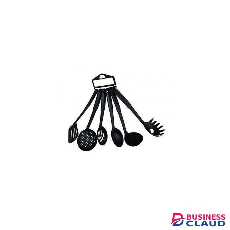6 Piece Non-Stick Cooking Spoons Set - Black.