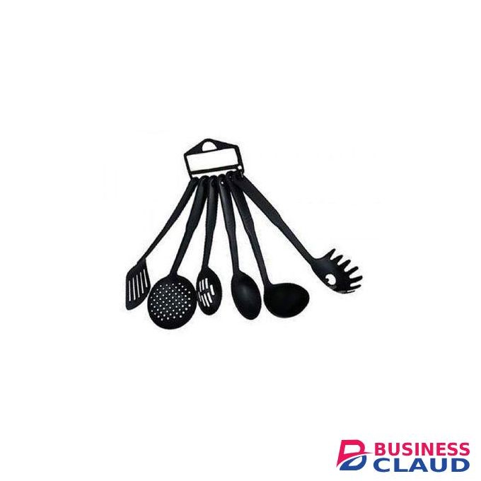 6 Piece Non-Stick Cooking Spoons Set - Black.