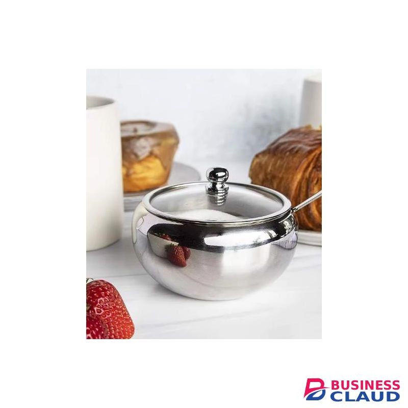 Stainless steel sugar dish with glass lid