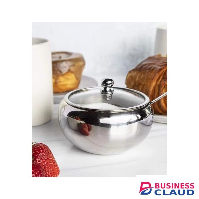 Stainless steel sugar dish with glass lid